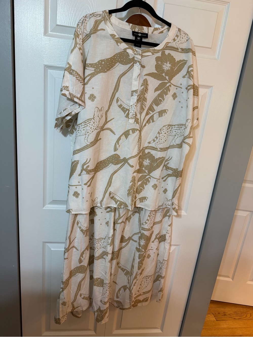Ashley Stewart Cream and Tan Wide Leg Jumpsuit Set